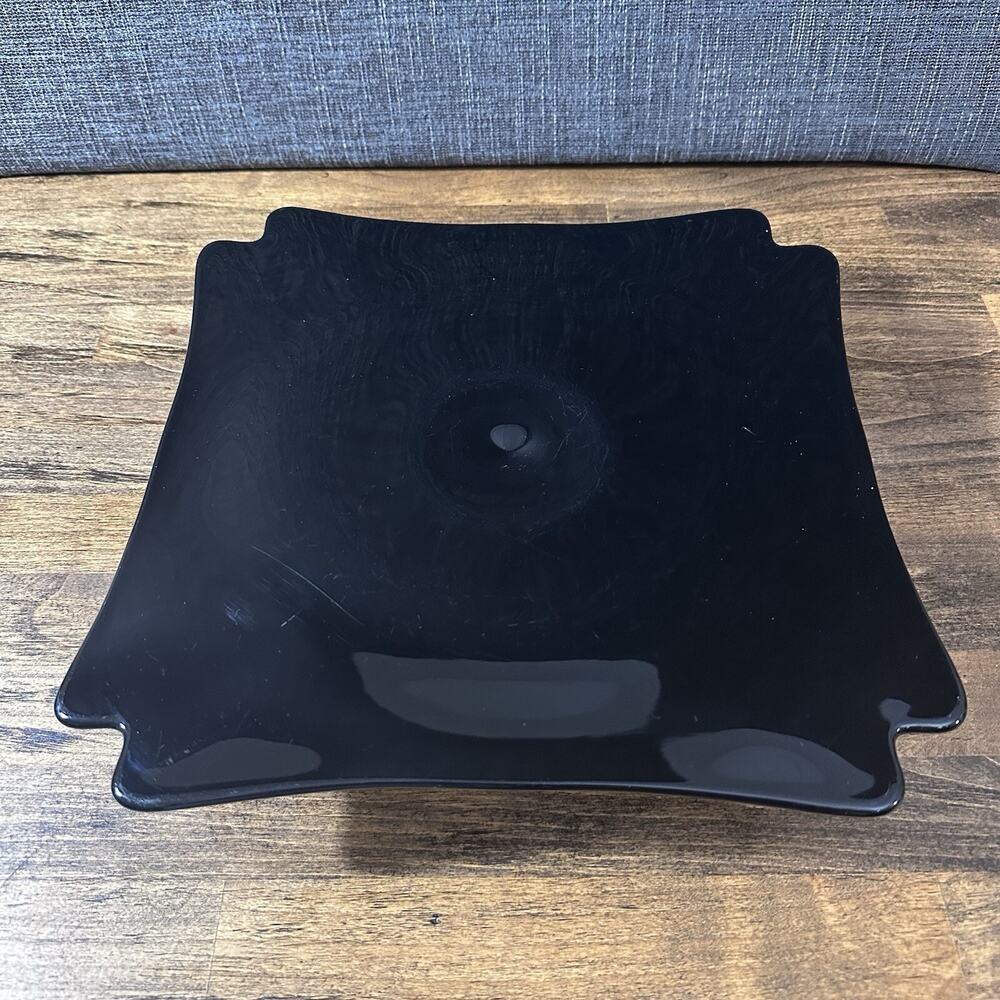 Vintage Unique Black Glass Glossy Cake Stand